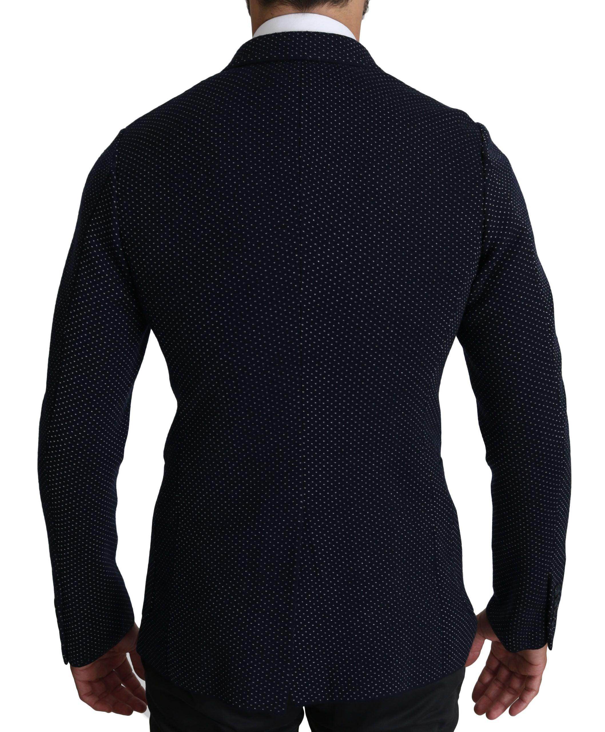 Dolce & Gabbana Dark Blue Dotted Double Breasted Coat Blazer - Hilstor
