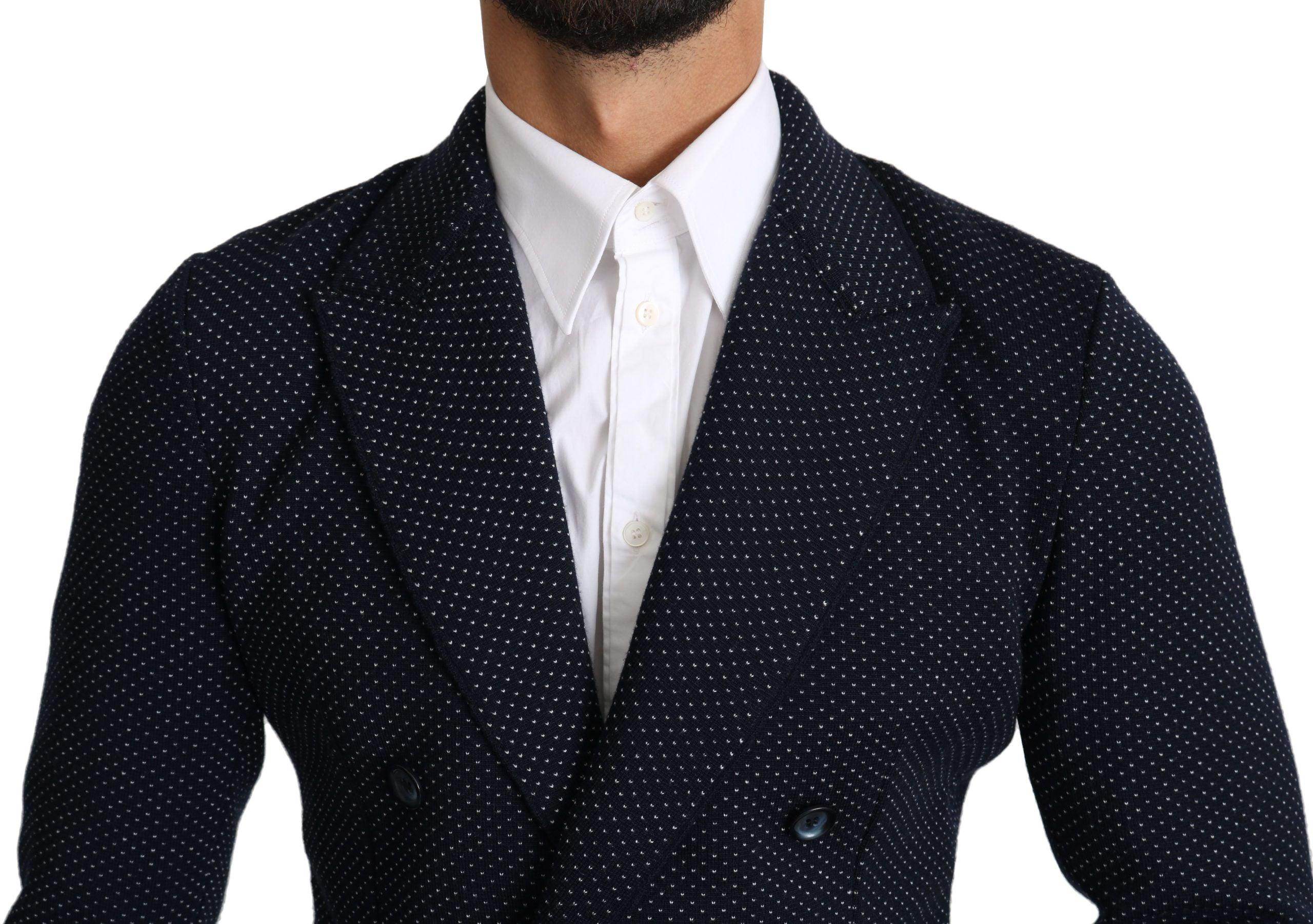Dolce & Gabbana Dark Blue Dotted Double Breasted Coat Blazer - Hilstor