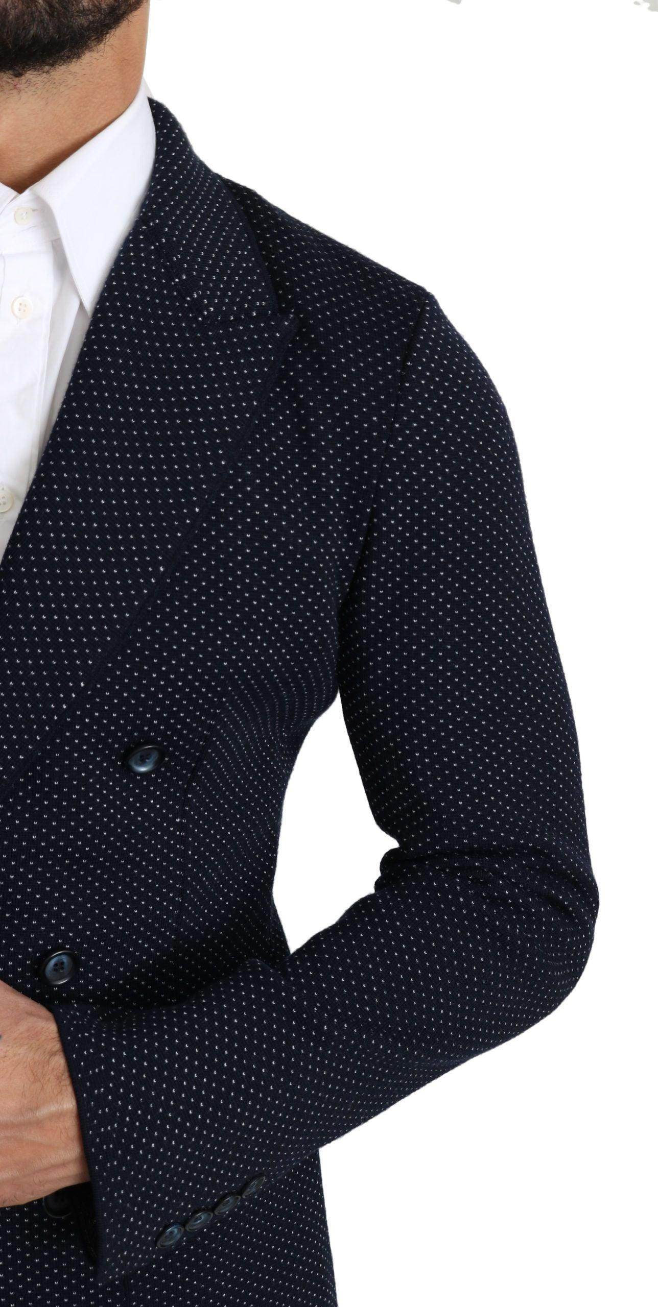 Dolce & Gabbana Dark Blue Dotted Double Breasted Coat Blazer - Hilstor