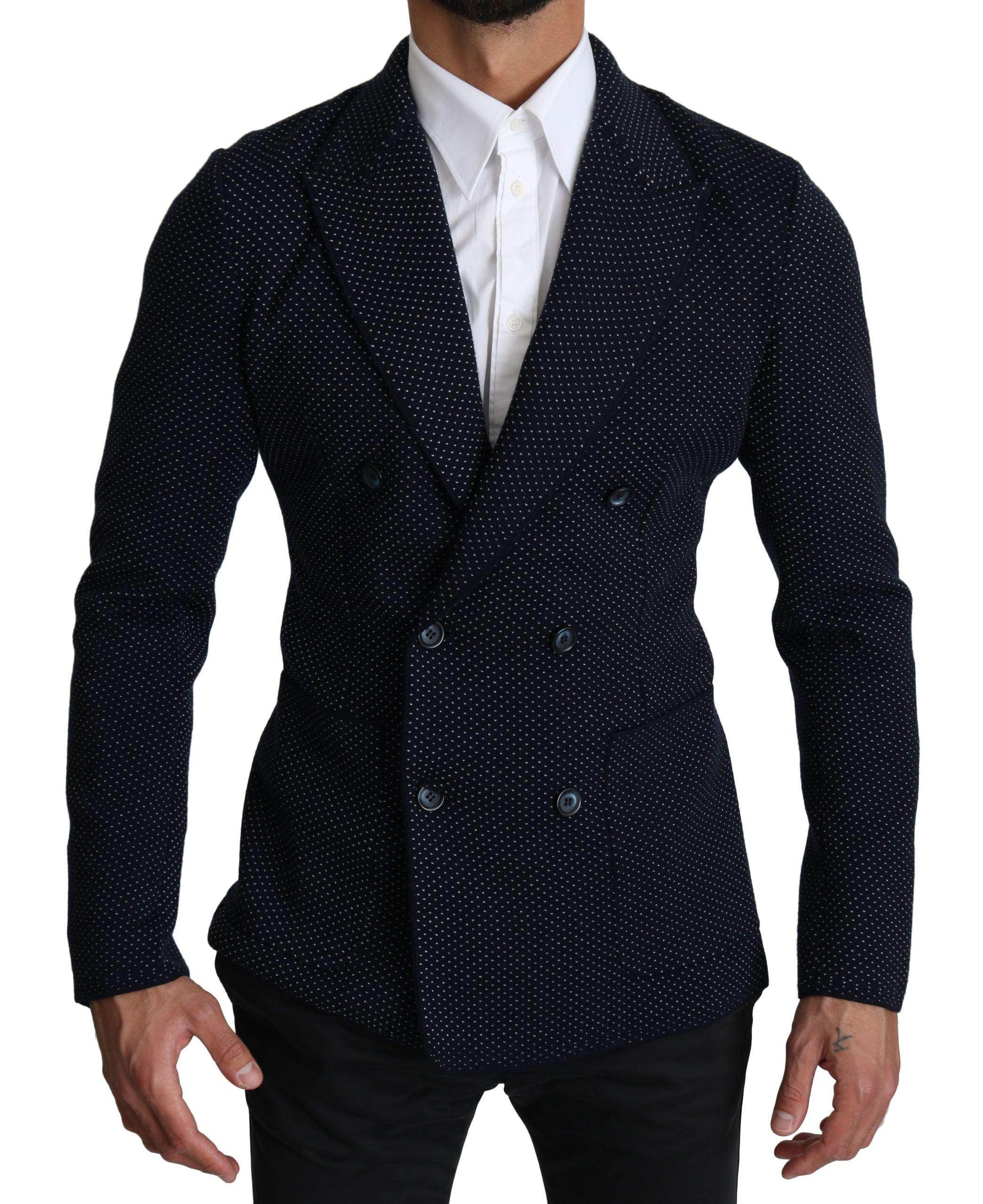 Dolce & Gabbana Dark Blue Dotted Double Breasted Coat Blazer - Hilstor