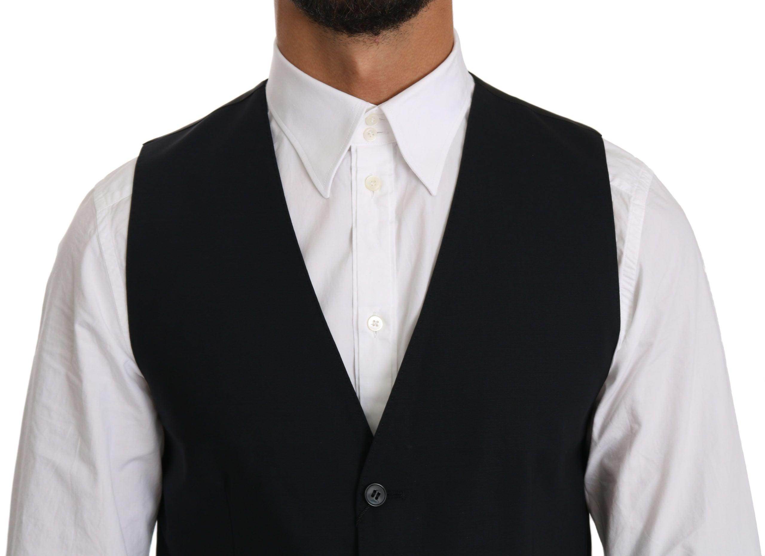 Dolce & Gabbana Blue Wool Waistcoat Formal Gilet Vest - Hilstor