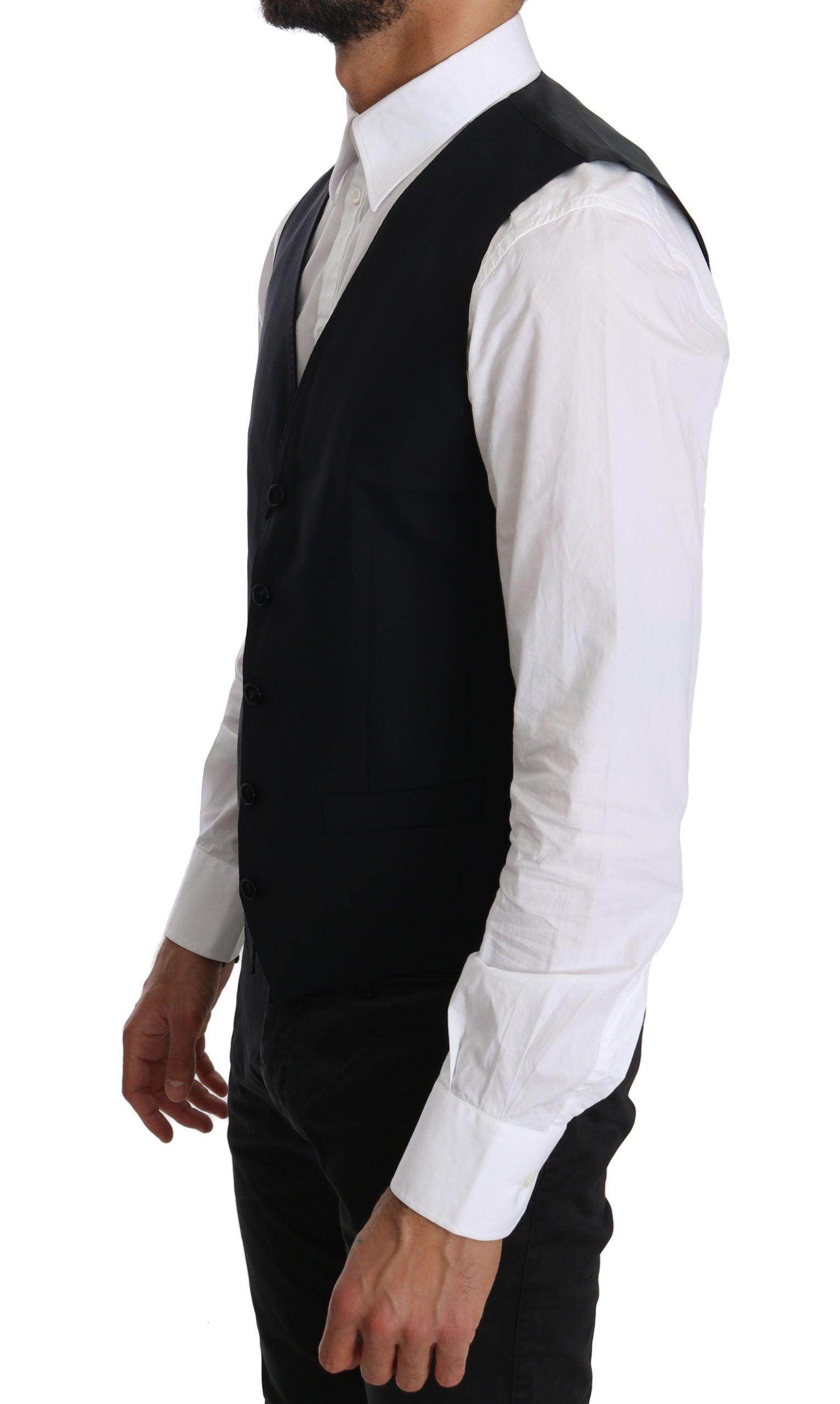 Dolce & Gabbana Blue Wool Waistcoat Formal Gilet Vest - Hilstor