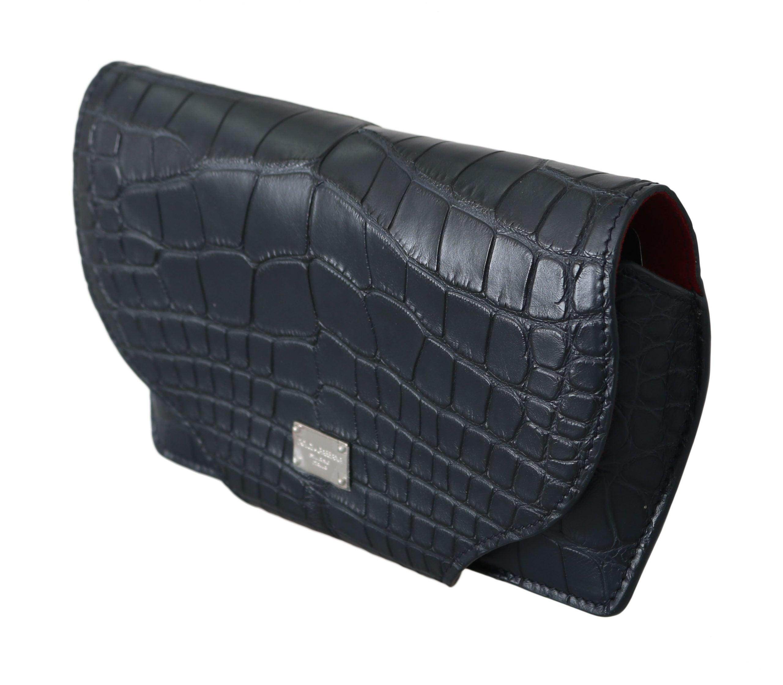 Dolce & Gabbana Elegant Blue Crocodile Leather Eyewear Pouch - Hilstor