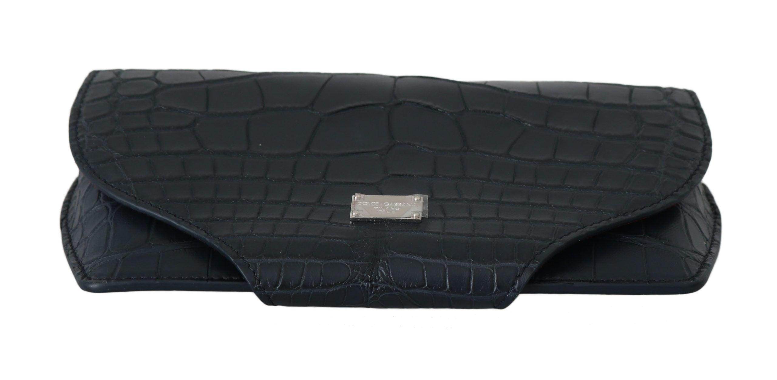 Dolce & Gabbana Elegant Blue Crocodile Leather Eyewear Pouch - Hilstor