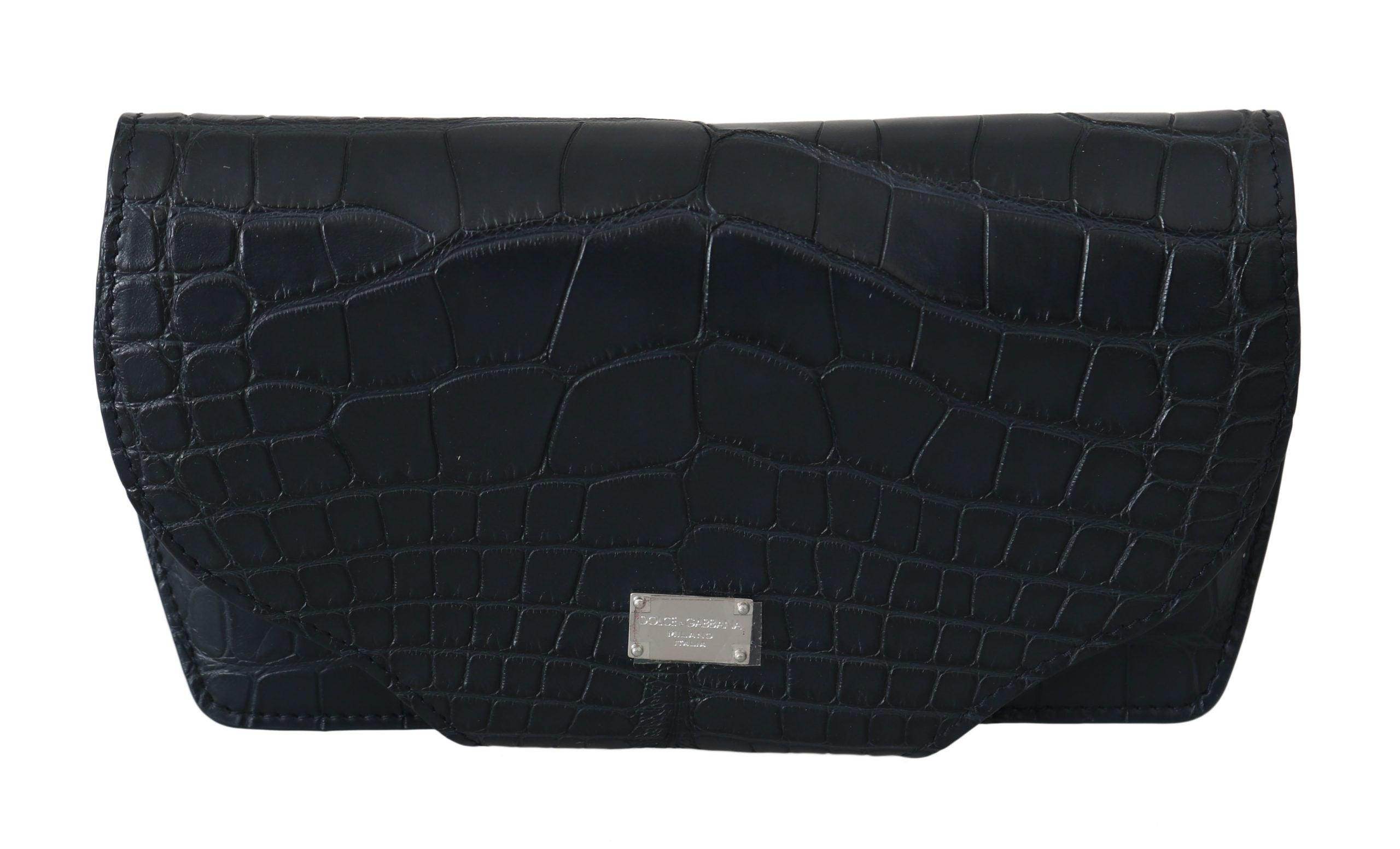 Dolce & Gabbana Elegant Blue Crocodile Leather Eyewear Pouch - Hilstor