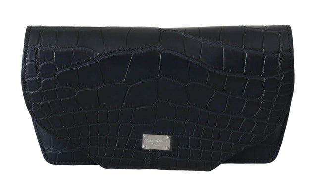 Dolce & Gabbana Elegant Blue Crocodile Leather Eyewear Pouch - Hilstor