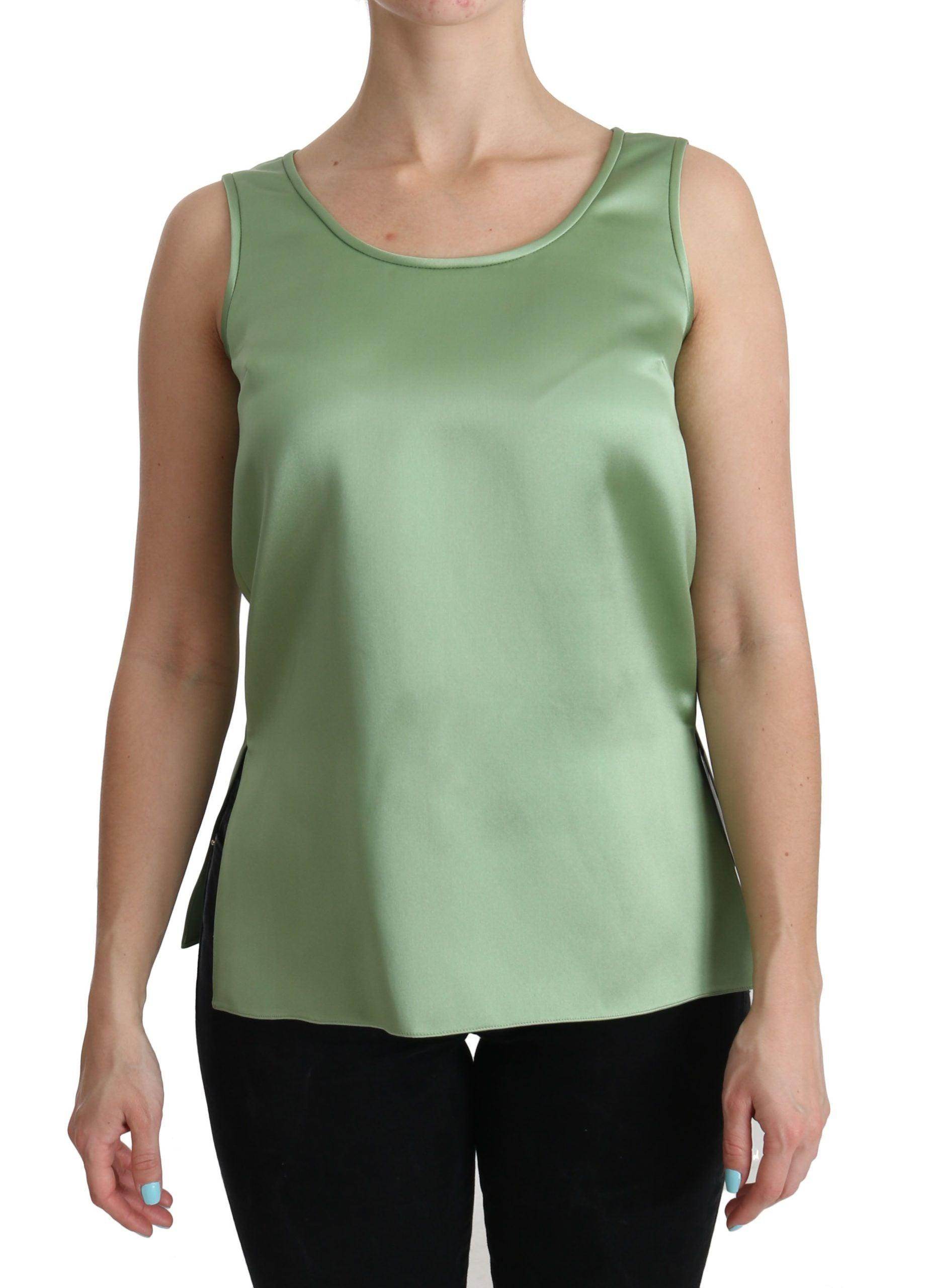 Dolce & Gabbana Green Sleeveless 100% Silk Top Tank Blouse - Hilstor