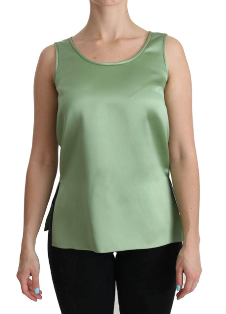 Dolce & Gabbana Green Sleeveless 100% Silk Top Tank Blouse - Hilstor