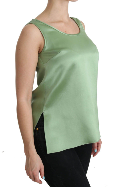 Dolce & Gabbana Green Sleeveless 100% Silk Top Tank Blouse - Hilstor