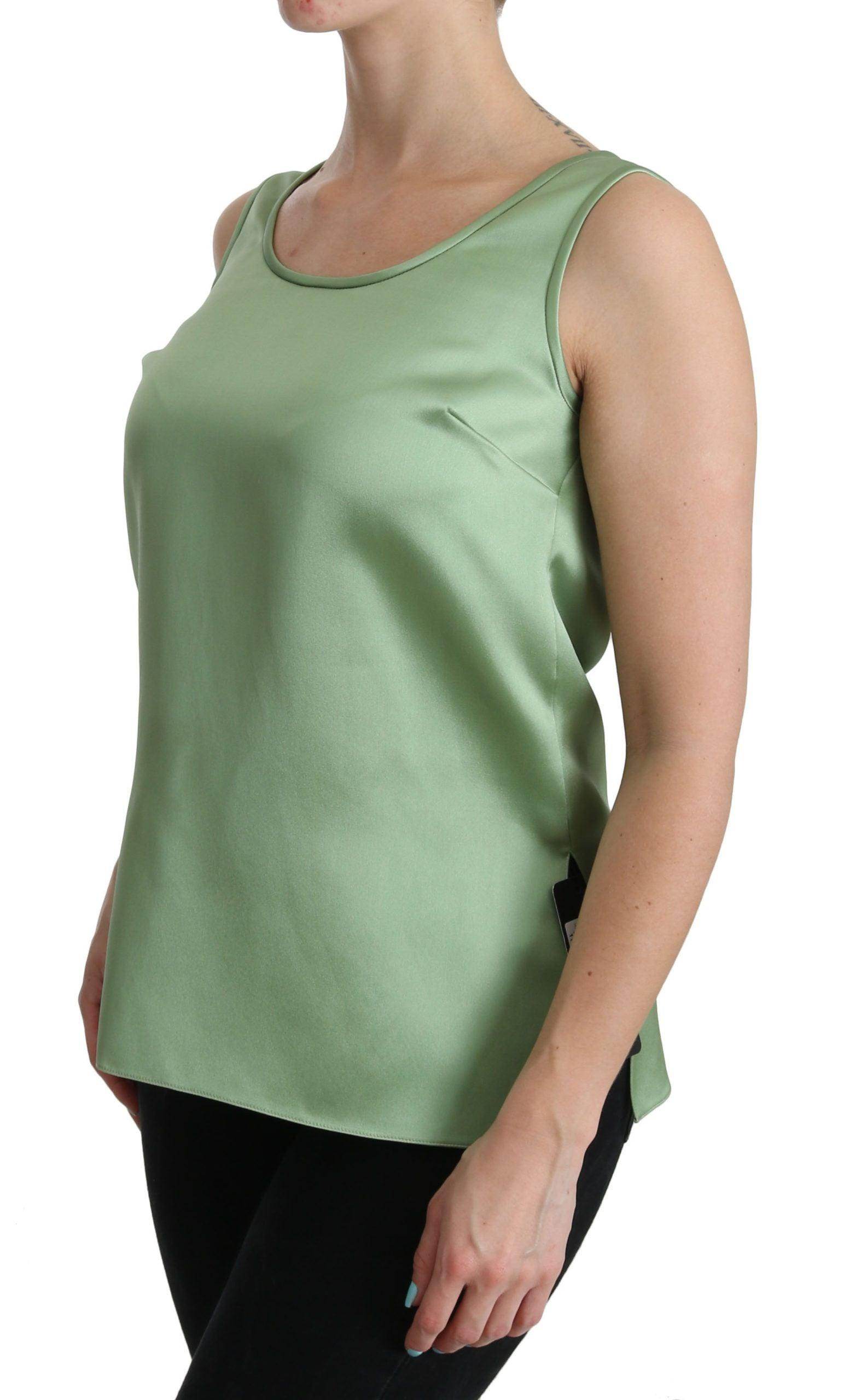 Dolce & Gabbana Green Sleeveless 100% Silk Top Tank Blouse - Hilstor
