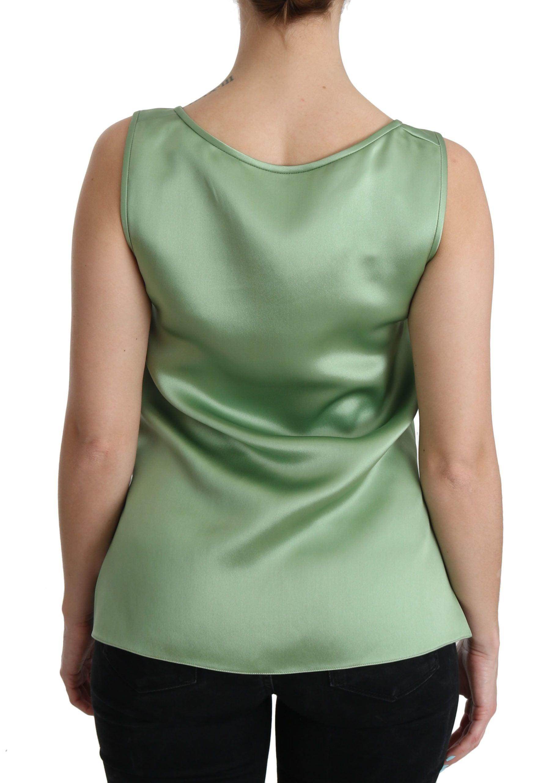 Dolce & Gabbana Green Sleeveless 100% Silk Top Tank Blouse - Hilstor