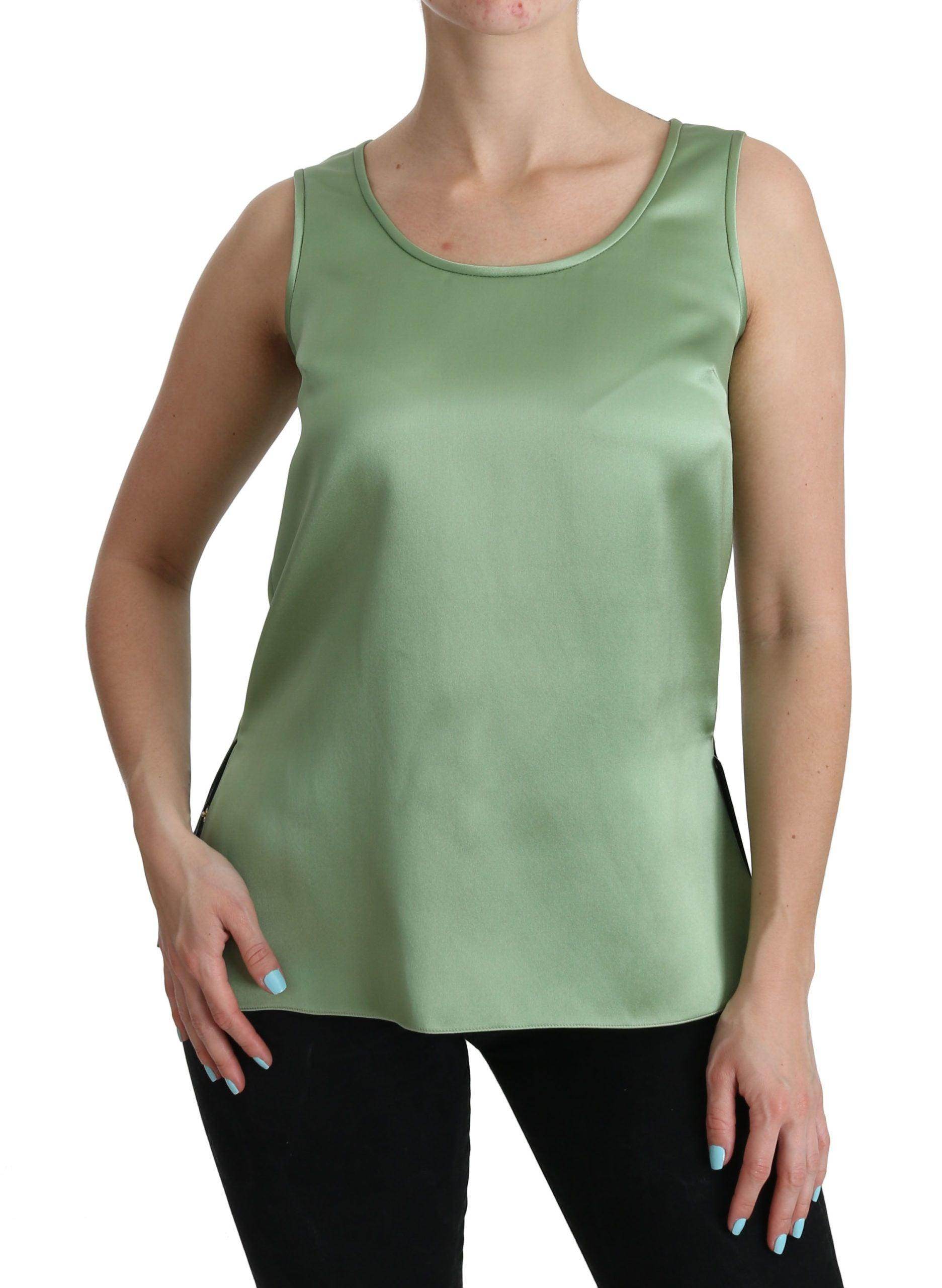 Dolce & Gabbana Green Sleeveless 100% Silk Top Tank Blouse - Hilstor