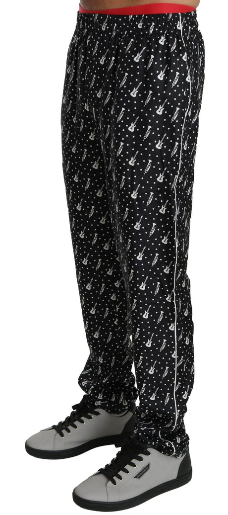 Dolce & Gabbana Elegant Black Musical Instrument Print Silk Pants - Hilstor