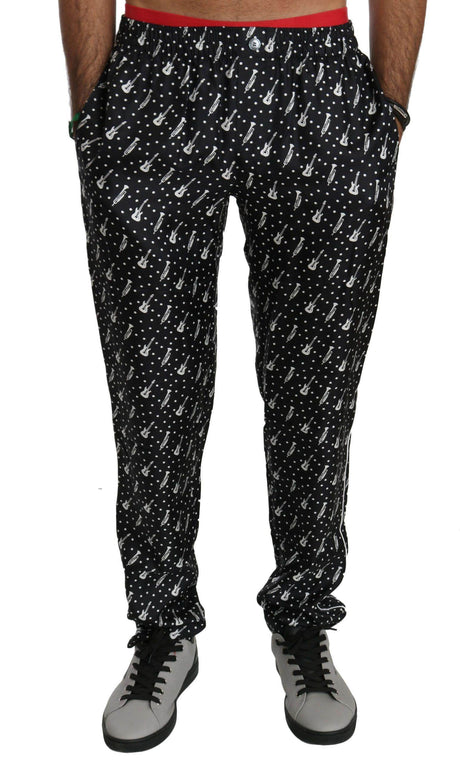 Dolce & Gabbana Elegant Black Musical Instrument Print Silk Pants - Hilstor
