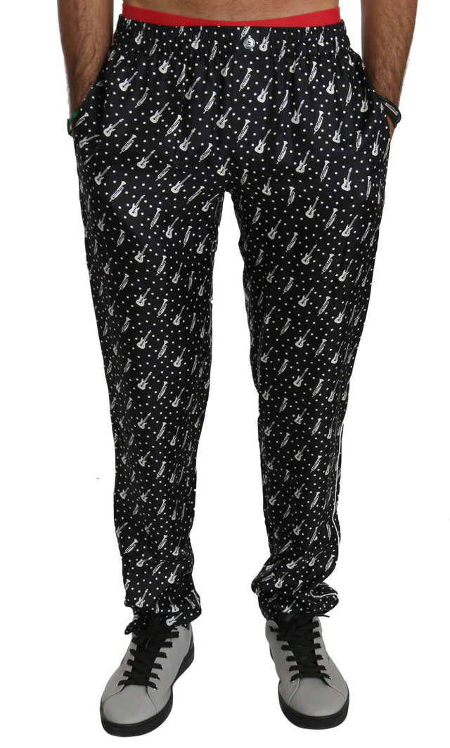 Dolce & Gabbana Elegant Black Musical Instrument Print Silk Pants - Hilstor