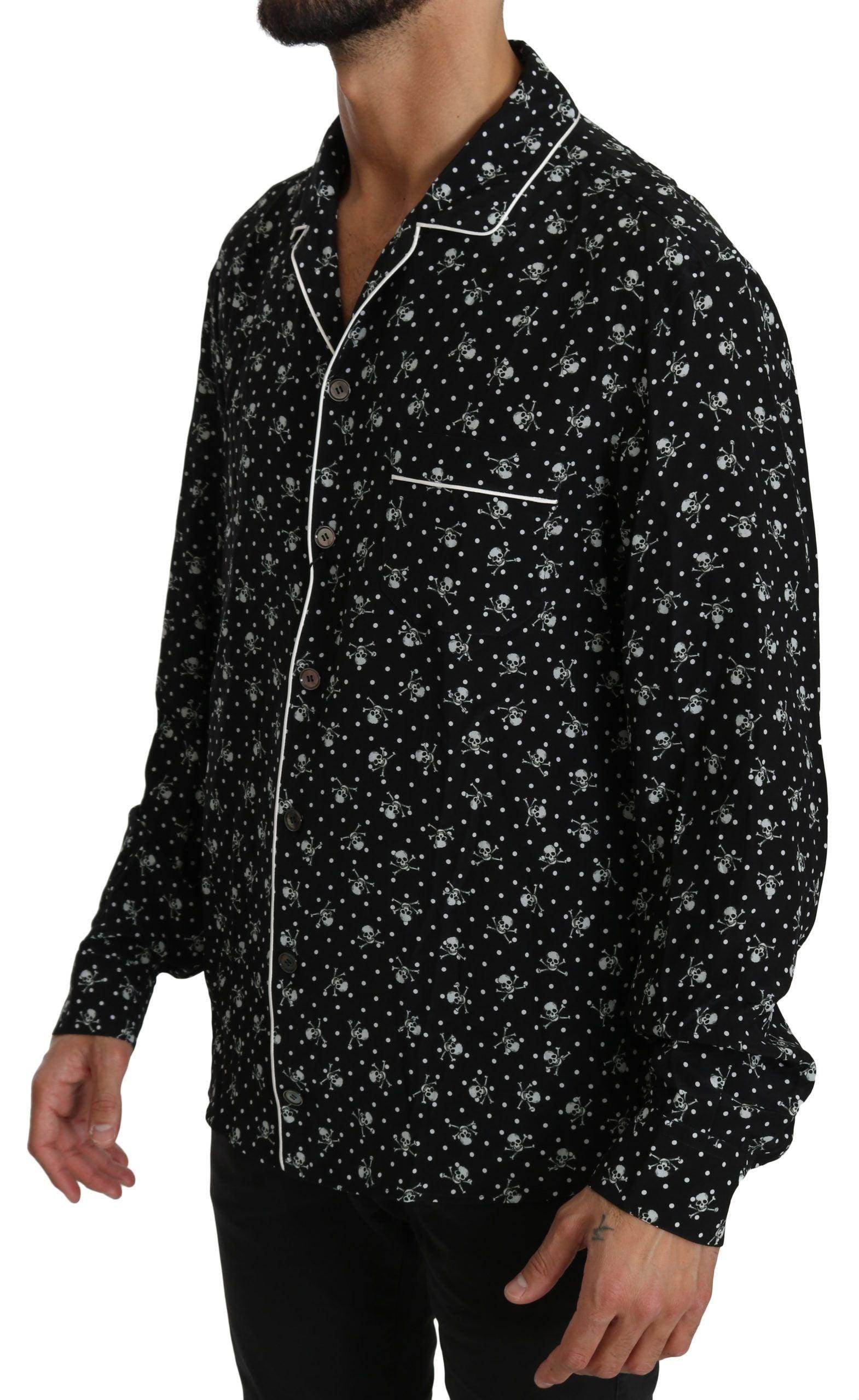 Dolce & Gabbana Elegant Silk Pajama Shirt with Skull Print - Hilstor