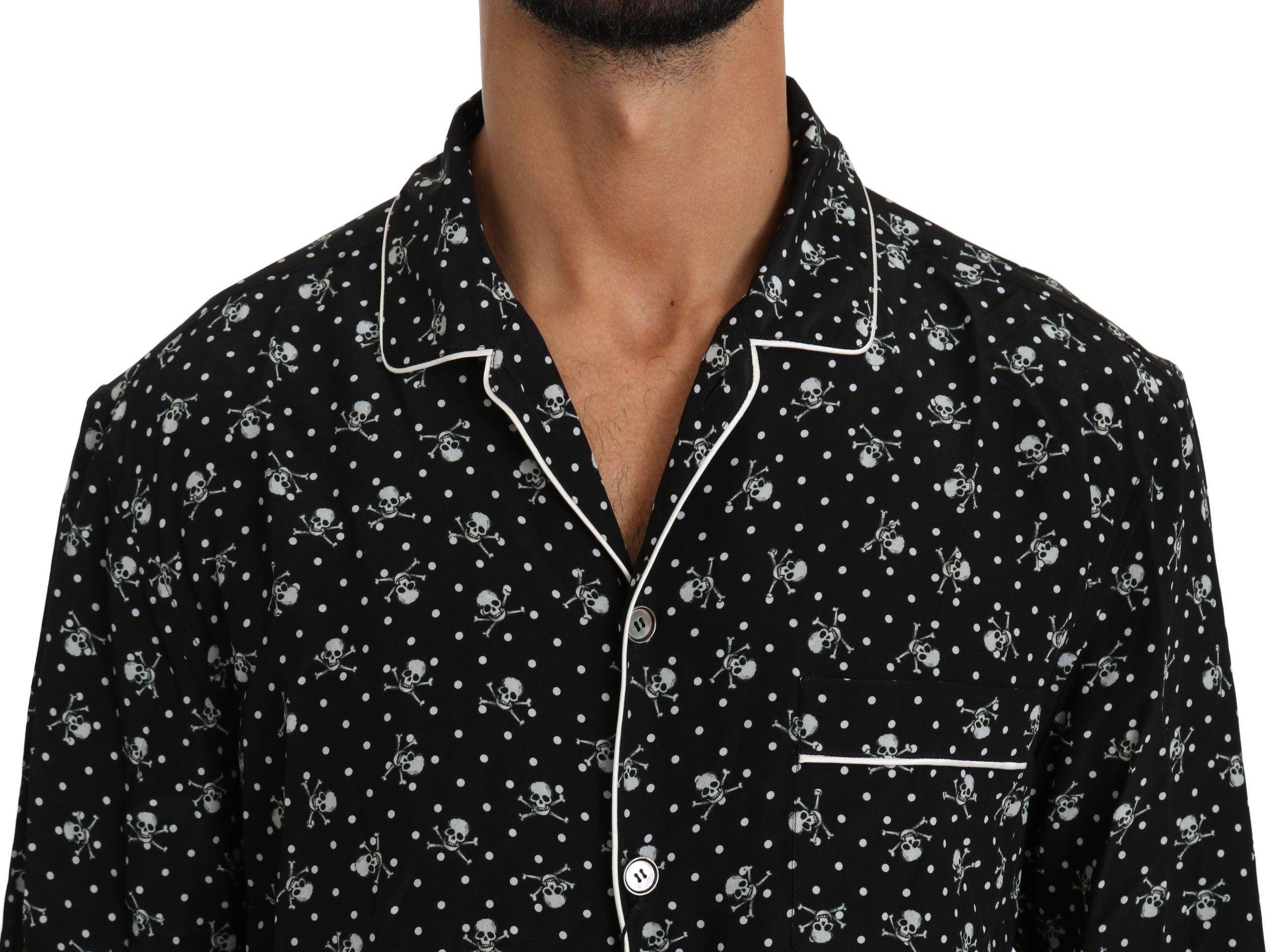 Dolce & Gabbana Elegant Silk Pajama Shirt with Skull Print - Hilstor