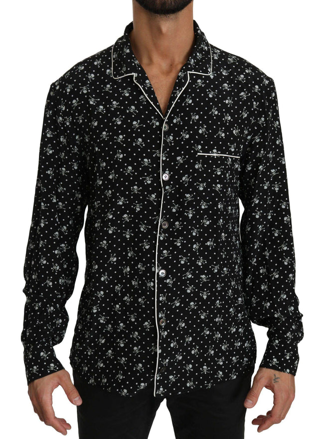 Dolce & Gabbana Elegant Silk Pajama Shirt with Skull Print - Hilstor