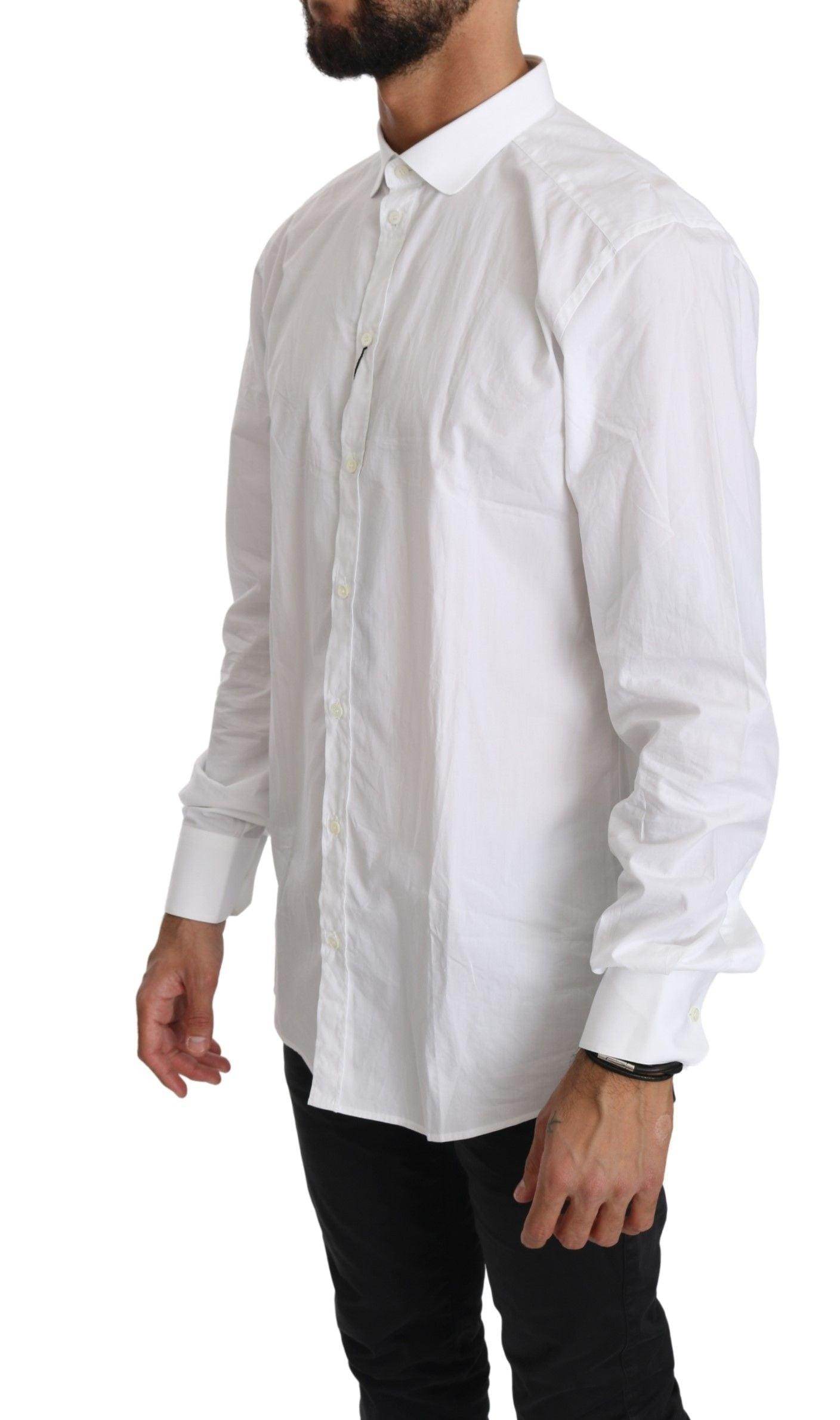 Dolce & Gabbana Elegant White Cotton Gold Fit Shirt - Hilstor