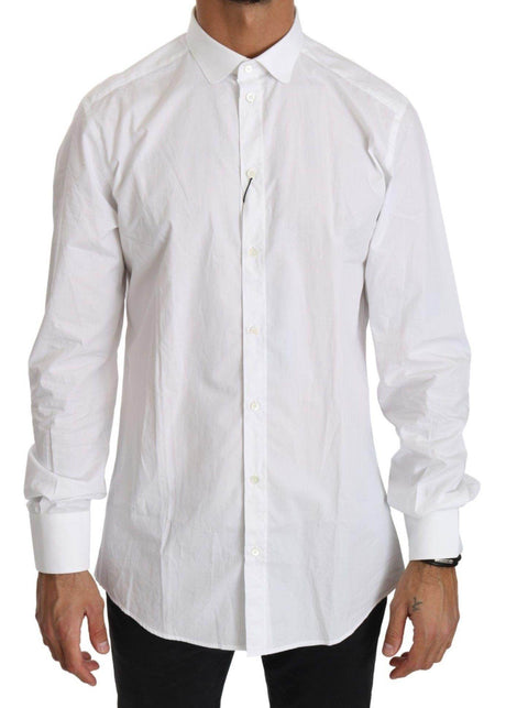 Dolce & Gabbana Elegant White Cotton Gold Fit Shirt - Hilstor