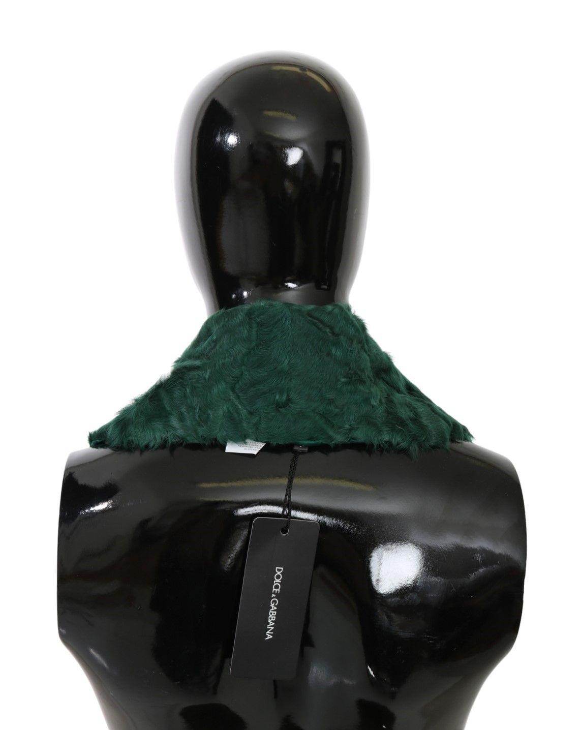 Dolce & Gabbana Green Fur Shoulder Collar Wrap Lambskin Scarf - Hilstor