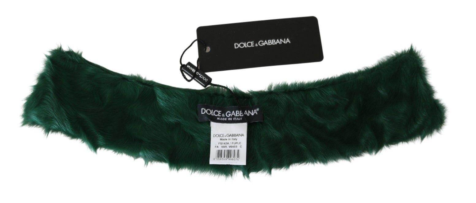Dolce & Gabbana Green Fur Neck Collar Wrap Lambskin Scarf - Hilstor
