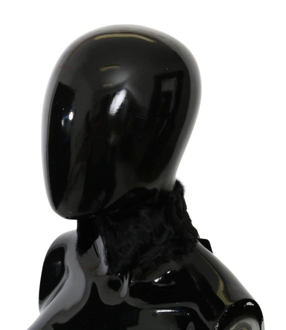 Dolce & Gabbana Black Fur Neck Collar Wrap Lambskin Scarf - Hilstor