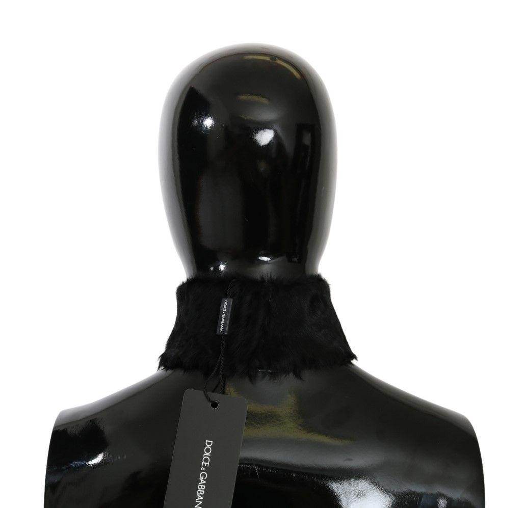 Dolce & Gabbana Black Fur Neck Collar Wrap Lambskin Scarf - Hilstor