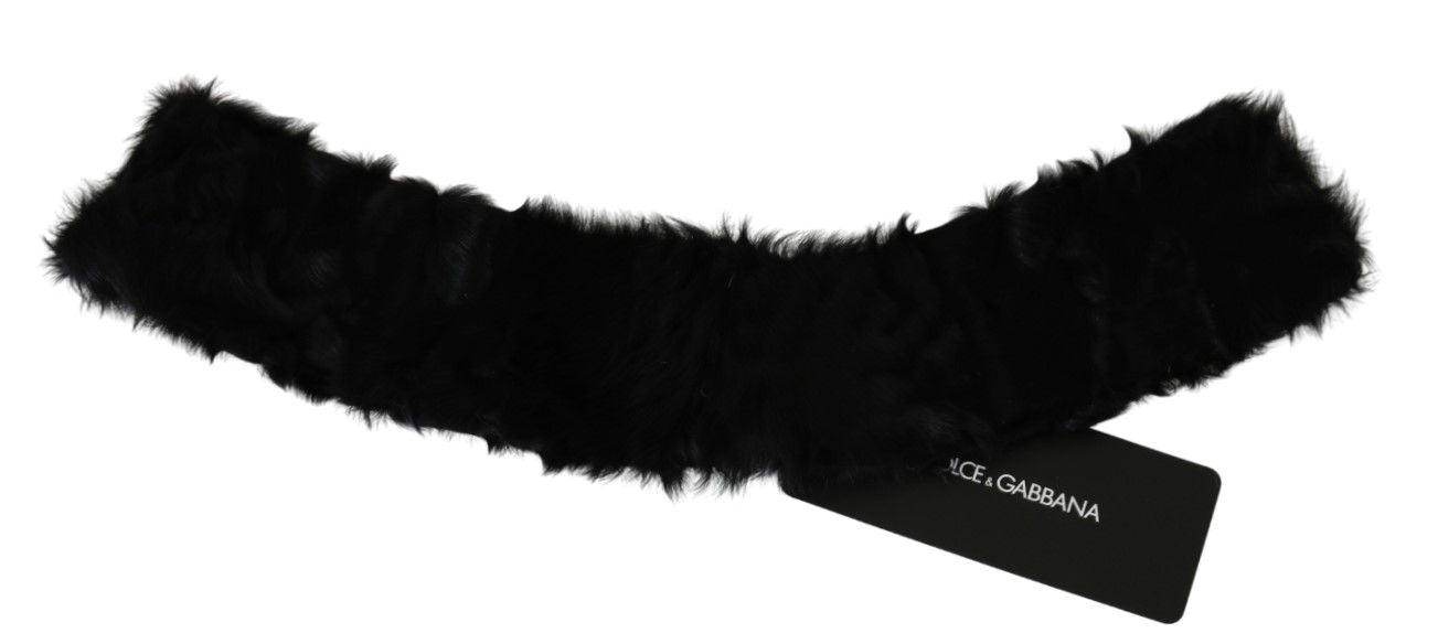Dolce & Gabbana Black Fur Neck Collar Wrap Lambskin Scarf - Hilstor