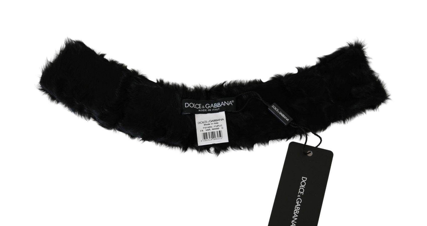 Dolce & Gabbana Black Fur Neck Collar Wrap Lambskin Scarf - Hilstor
