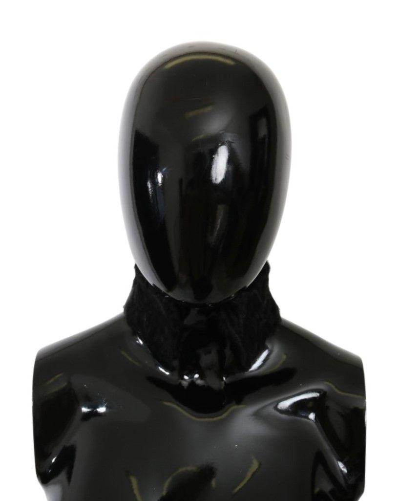 Dolce & Gabbana Black Fur Neck Collar Wrap Lambskin Scarf - Hilstor