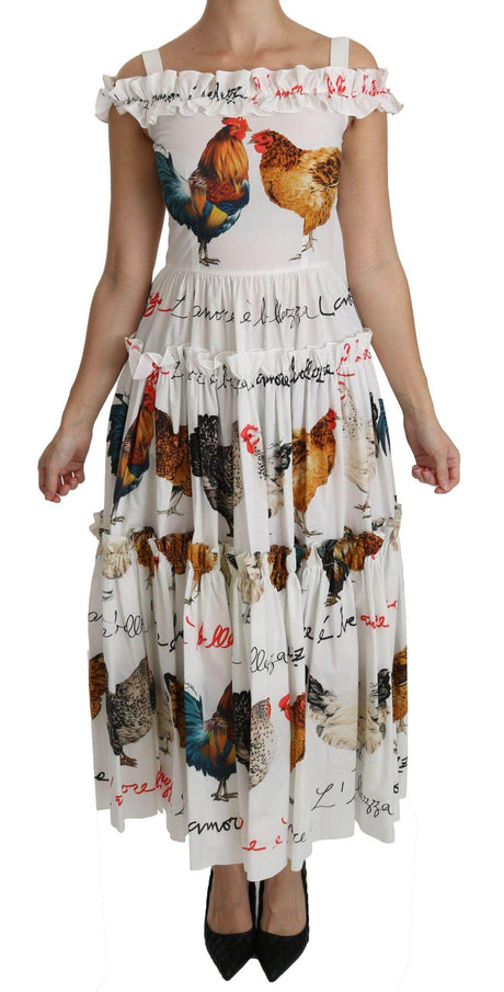 Dolce & Gabbana White Rooster Sheath Midi Cotton Dress - Hilstor