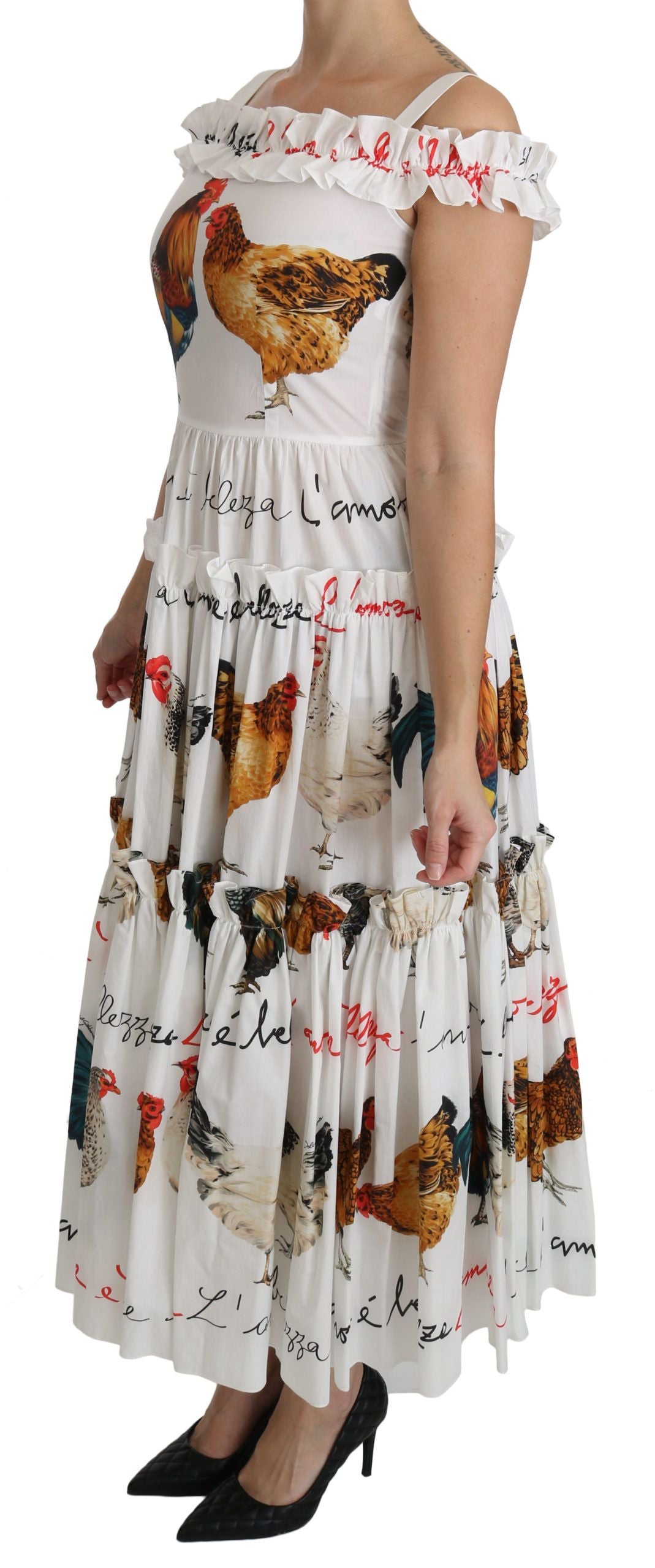 Dolce &amp; Gabbana Hvid Hane Sheath Midi Bomuldskjole