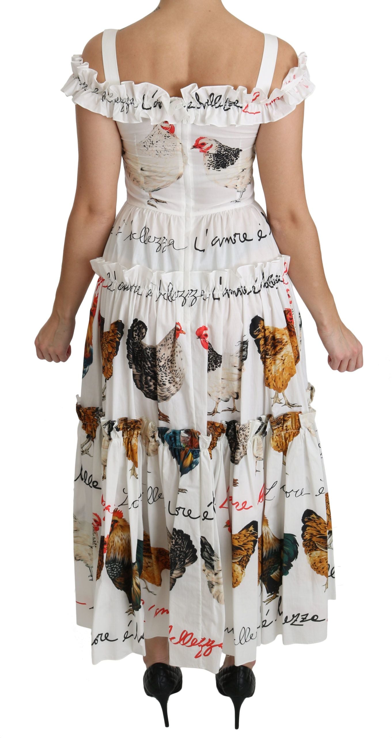 Dolce &amp; Gabbana Hvid Hane Sheath Midi Bomuldskjole