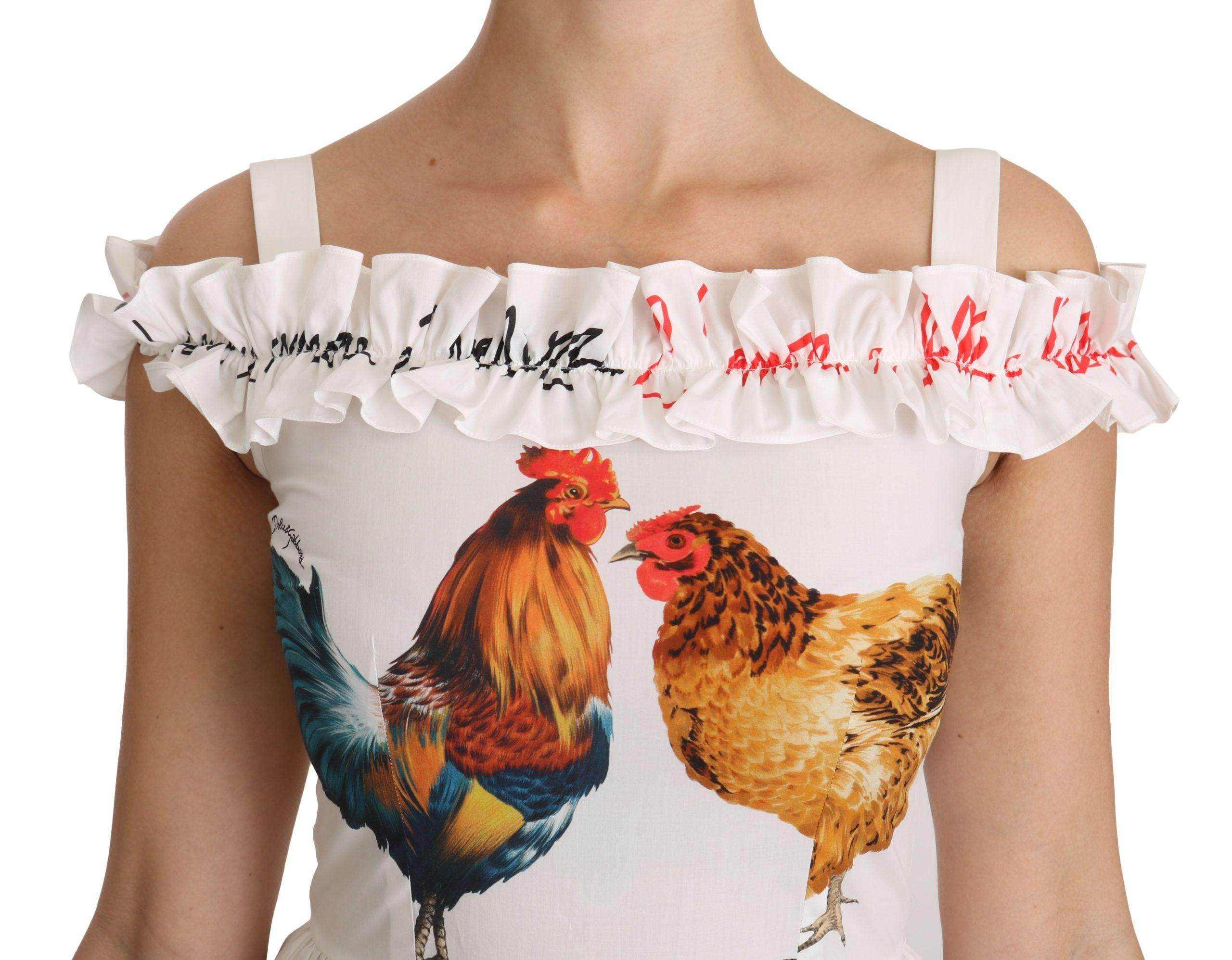 Dolce & Gabbana White Rooster Sheath Midi Cotton Dress - Hilstor