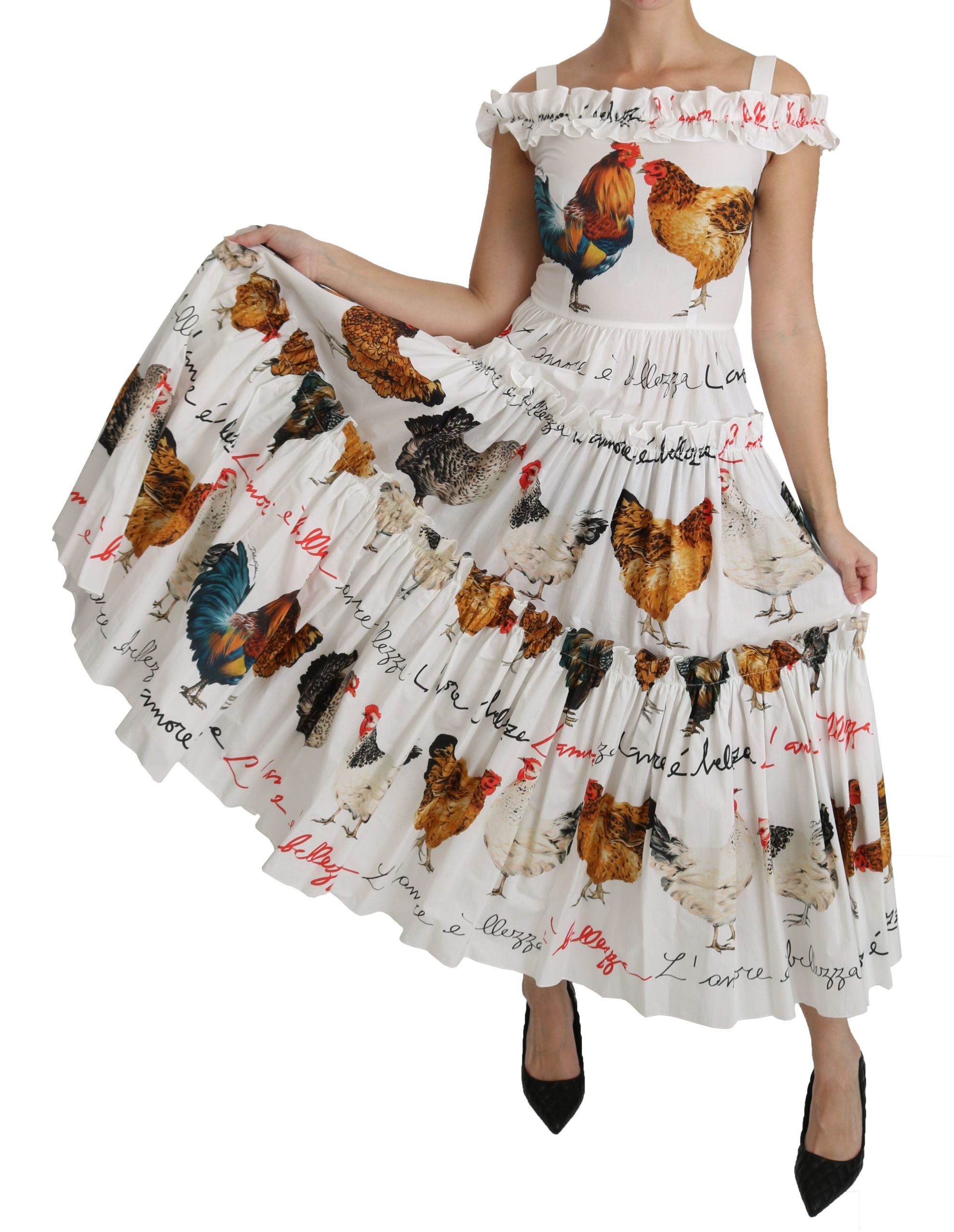 Dolce &amp; Gabbana Hvid Hane Sheath Midi Bomuldskjole