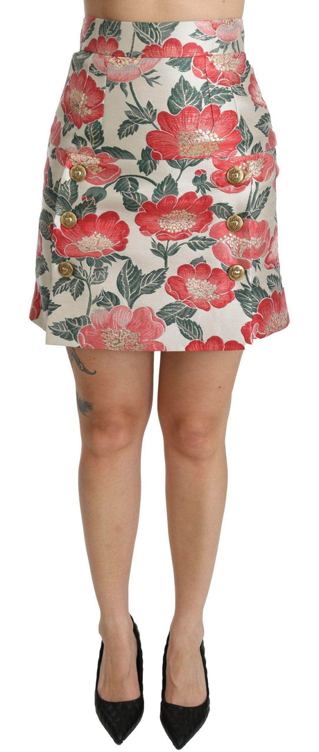 Dolce & Gabbana Elegant White Floral High Waist Skirt - Hilstor