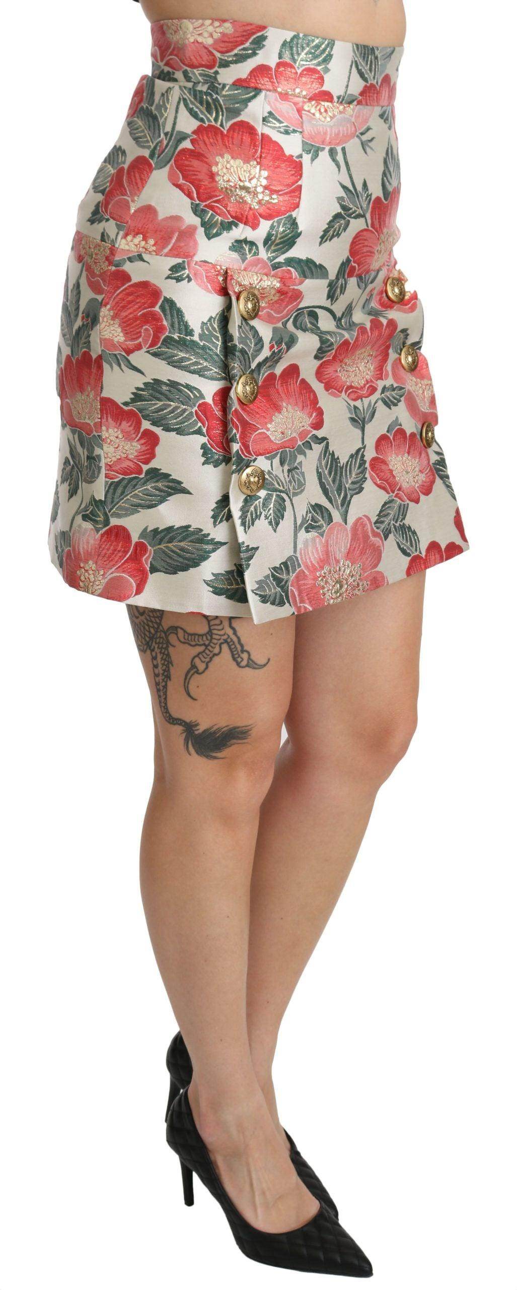 Dolce & Gabbana Elegant White Floral High Waist Skirt - Hilstor