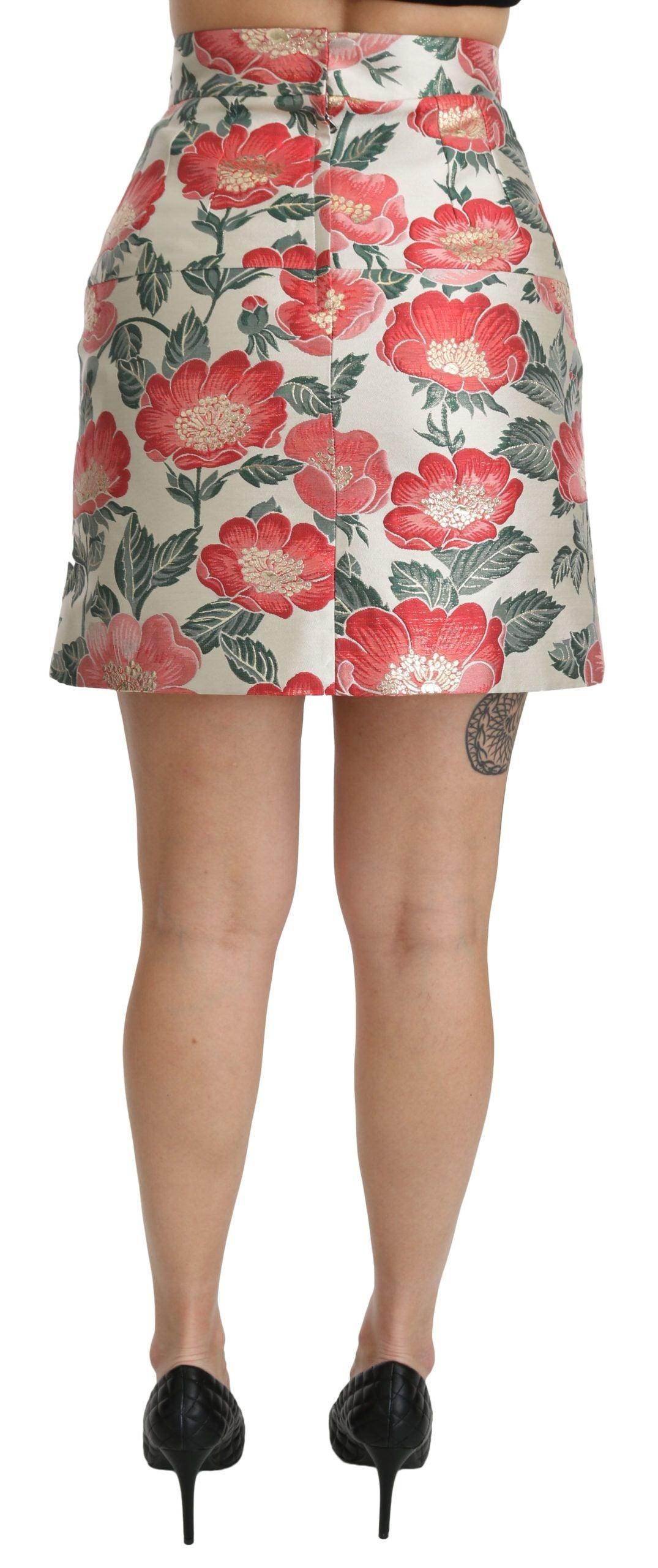 Dolce & Gabbana Elegant White Floral High Waist Skirt - Hilstor