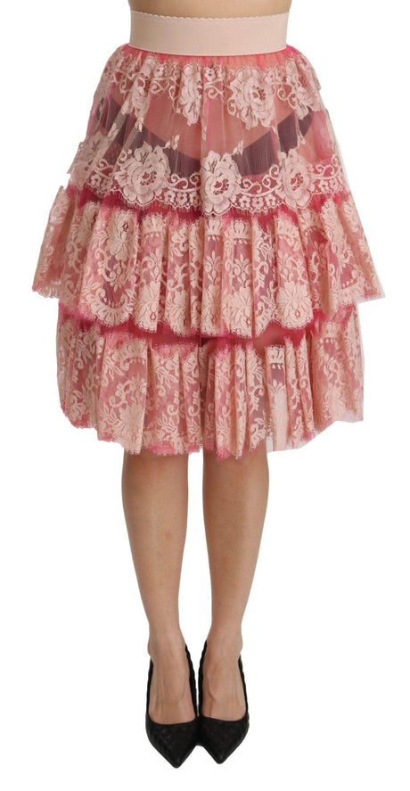 Dolce & Gabbana Elegant Pink Lace High-Waist Skirt - Hilstor