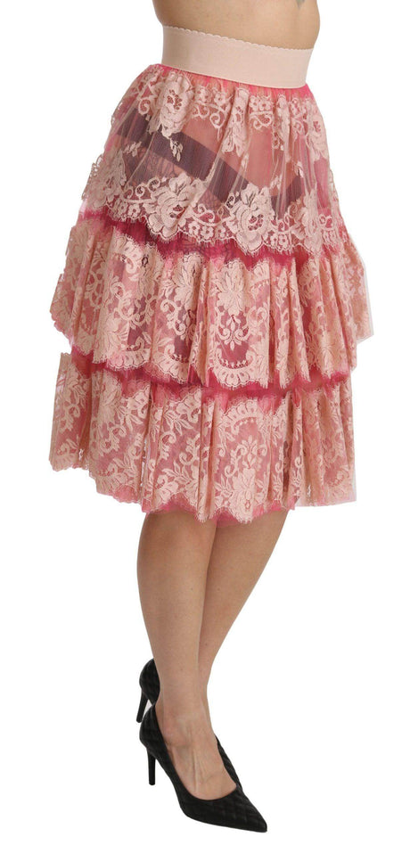 Dolce & Gabbana Elegant Pink Lace High-Waist Skirt - Hilstor