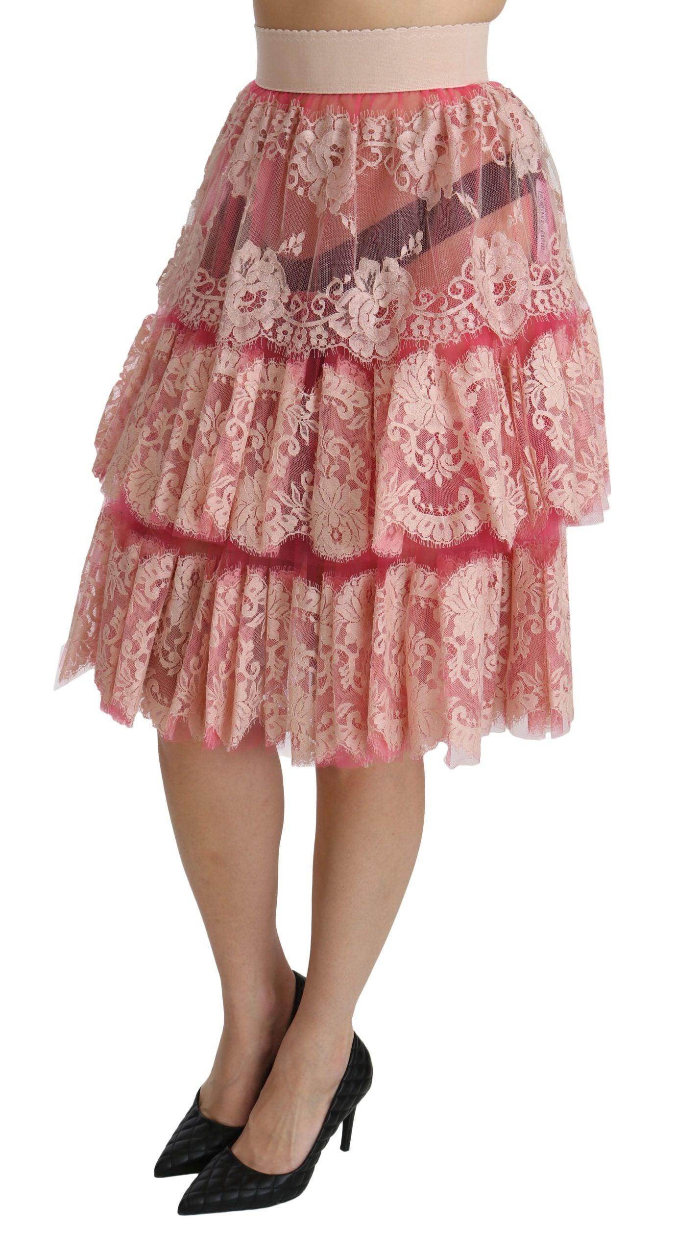 Dolce & Gabbana Elegant Pink Lace High-Waist Skirt - Hilstor