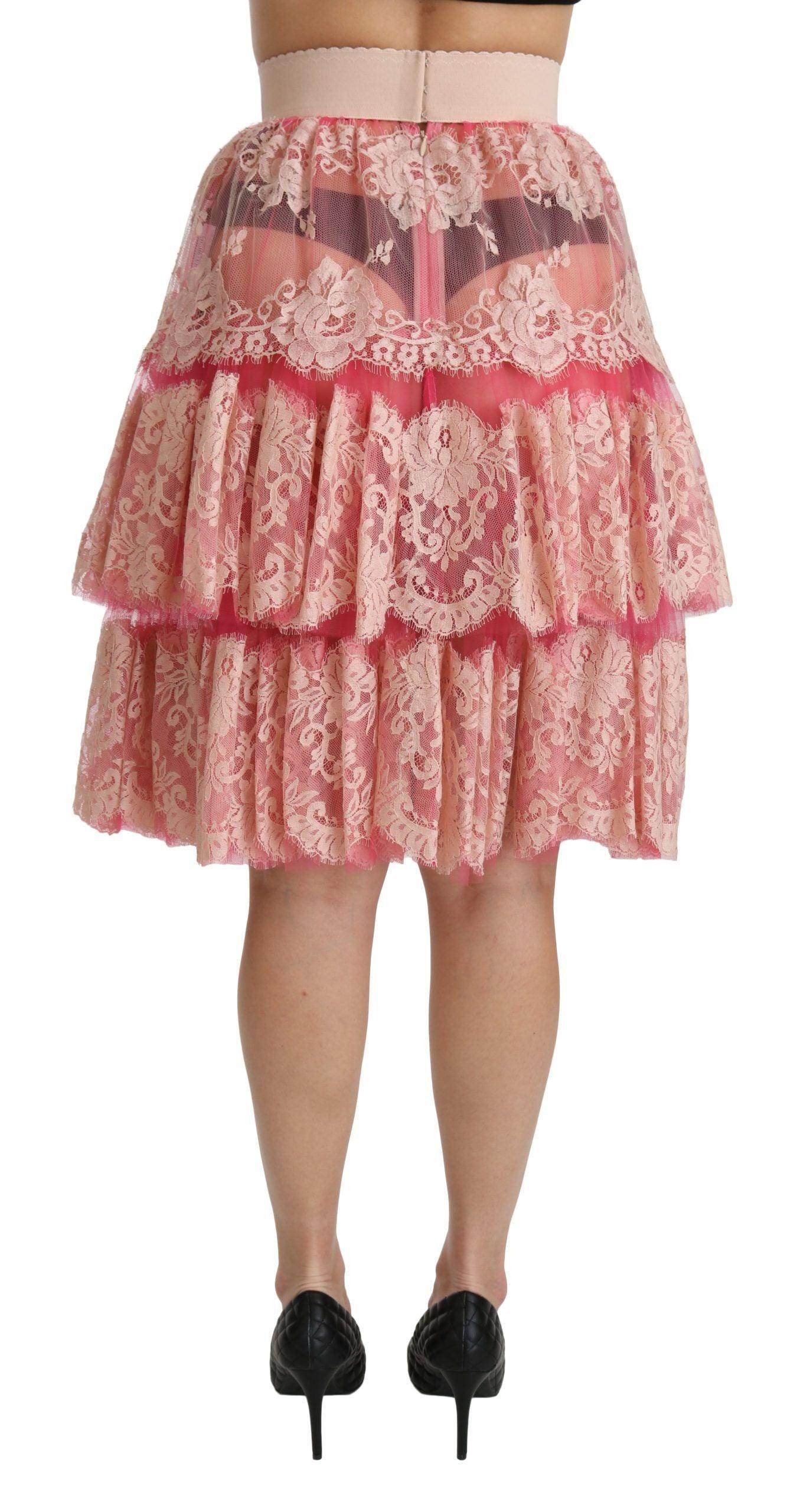 Dolce & Gabbana Elegant Pink Lace High-Waist Skirt - Hilstor