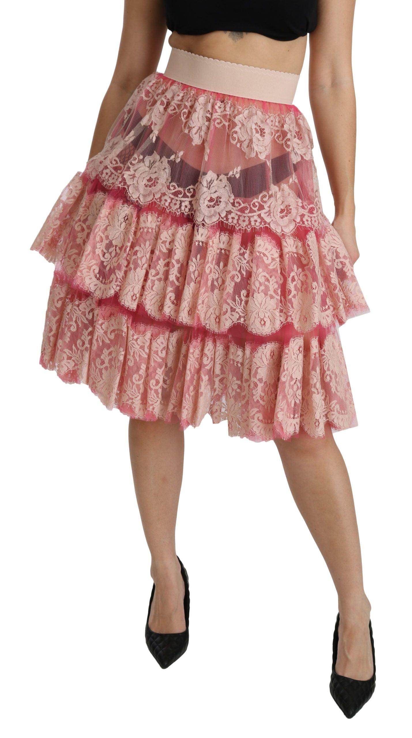 Dolce & Gabbana Elegant Pink Lace High-Waist Skirt - Hilstor