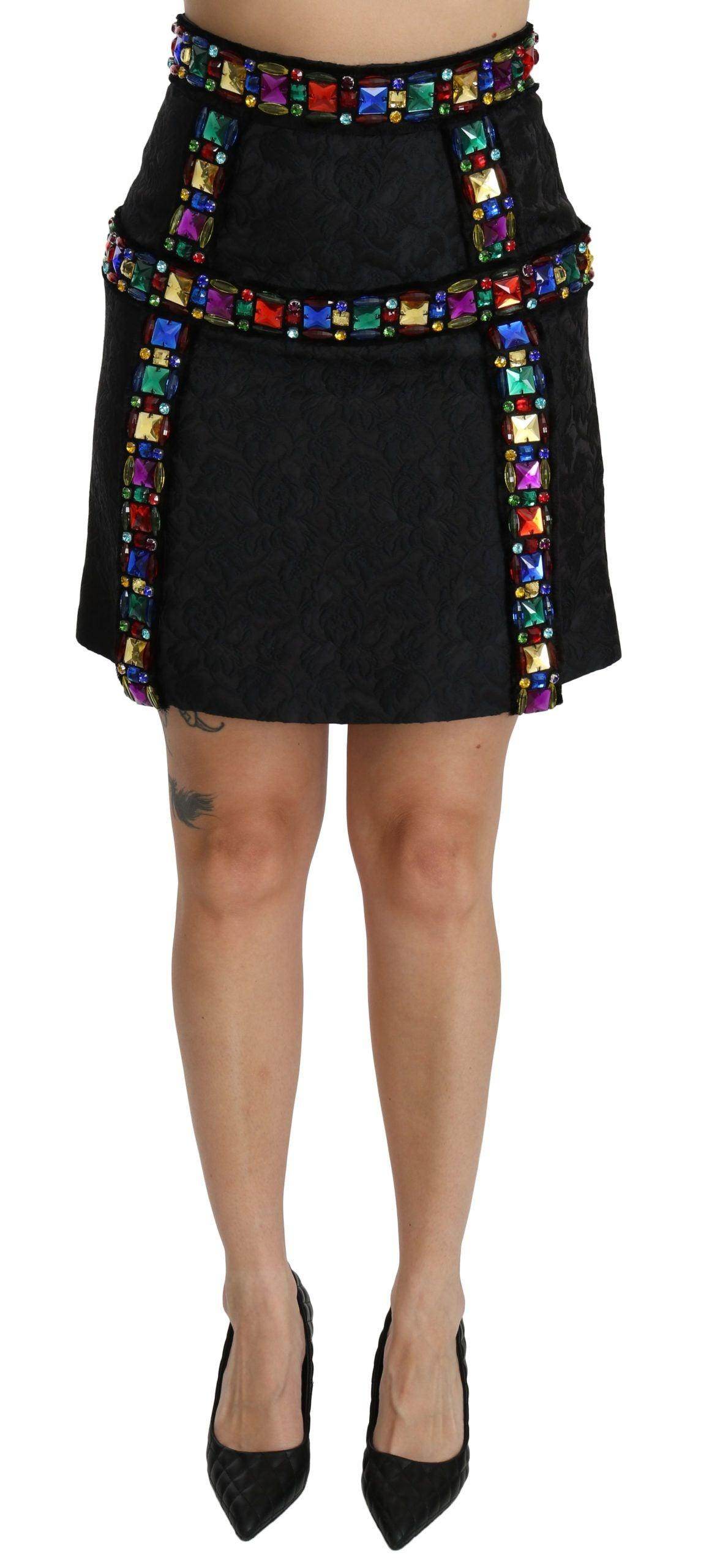 Dolce & Gabbana Elegant High-Waist Embellished Black Skirt - Hilstor