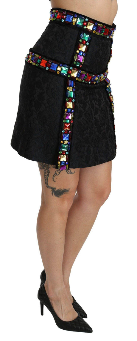 Dolce & Gabbana Elegant High-Waist Embellished Black Skirt - Hilstor