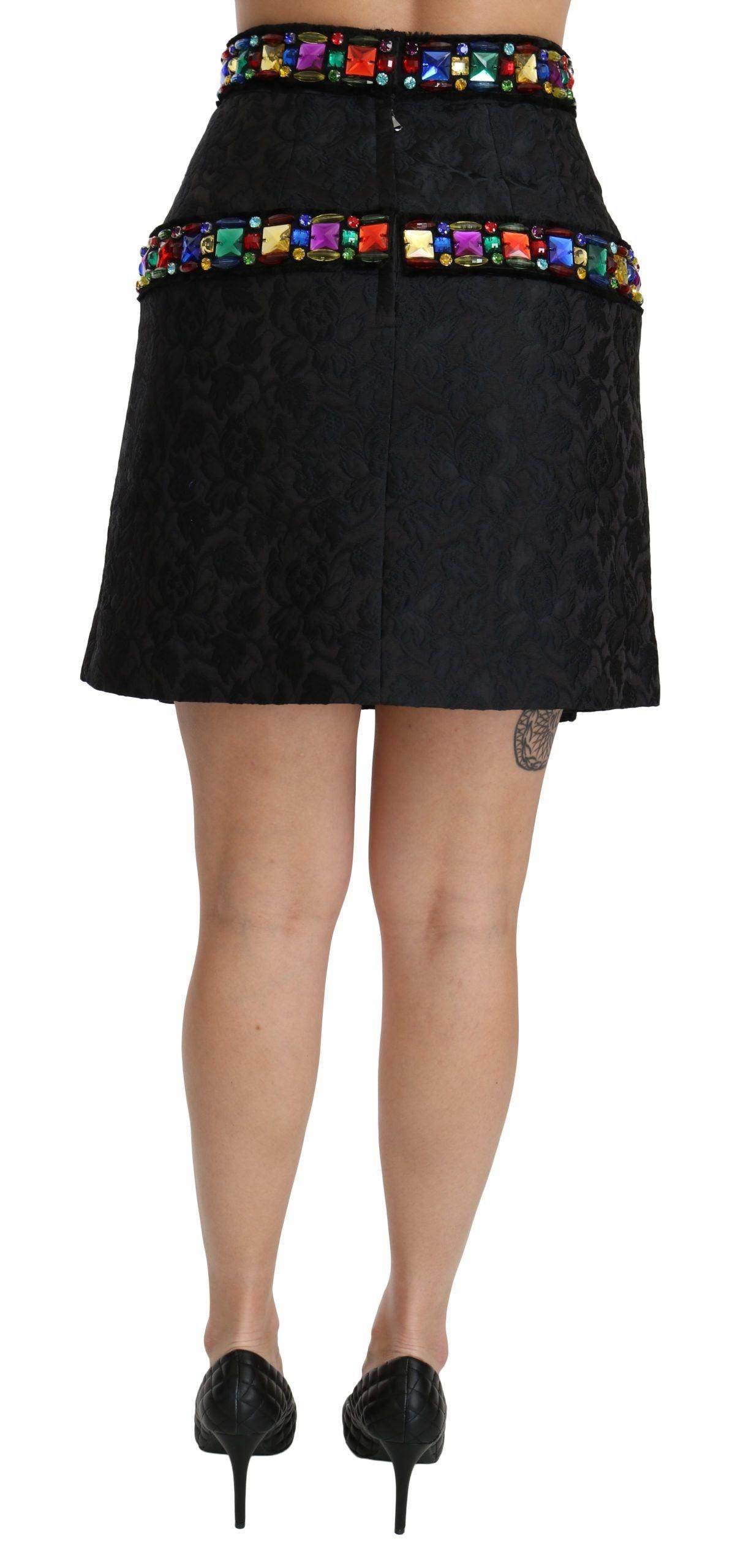 Dolce & Gabbana Elegant High-Waist Embellished Black Skirt - Hilstor