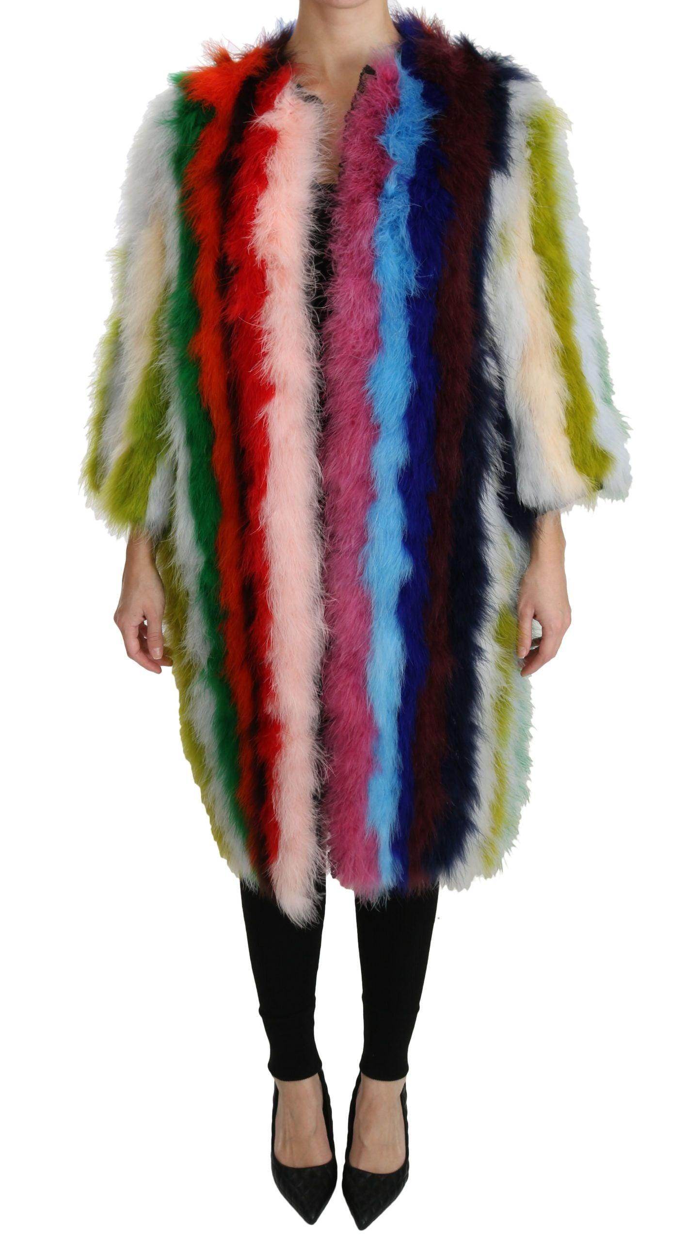 Dolce & Gabbana Elegant Multicolor Feather Long Coat Jacket - Hilstor