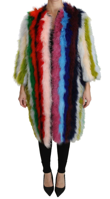 Dolce & Gabbana Elegant Multicolor Feather Long Coat Jacket - Hilstor