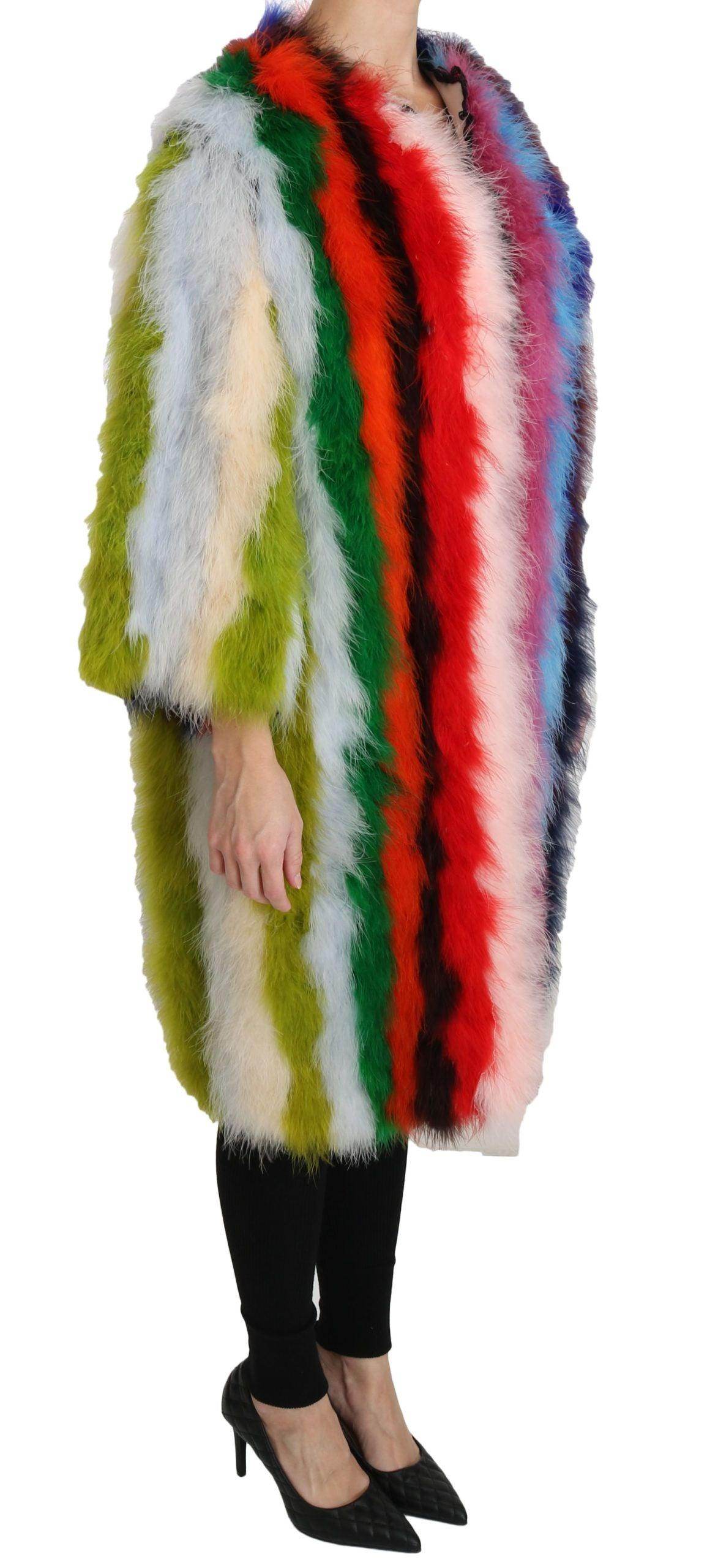 Dolce & Gabbana Elegant Multicolor Feather Long Coat Jacket - Hilstor